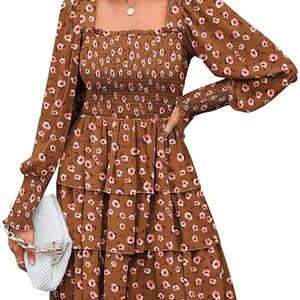 Kirundo Brown 3 Tiered Dress Size XL Long Sleeve Ruching Brand NEW